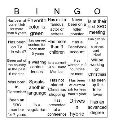 SRC People Bingo Card