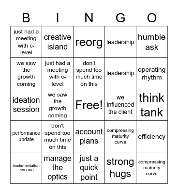 Corporate Bingo Card