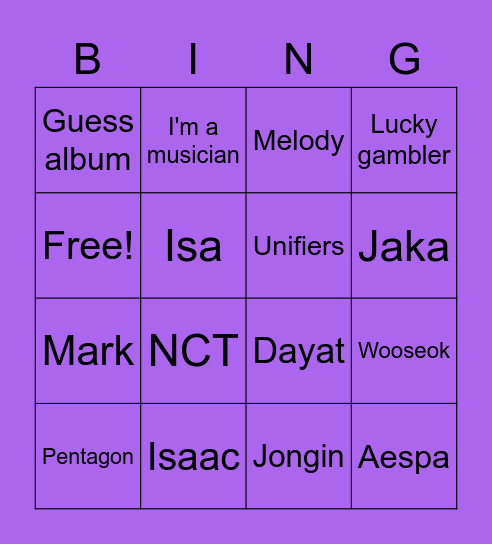 Shinwon Bingo Card