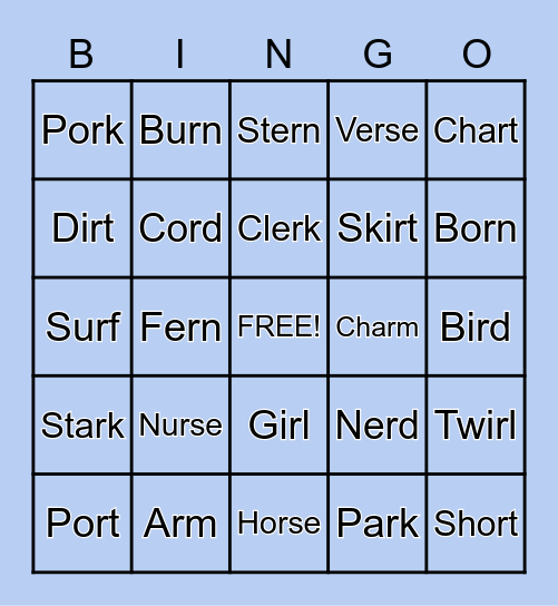 Bossy R Bingo Card