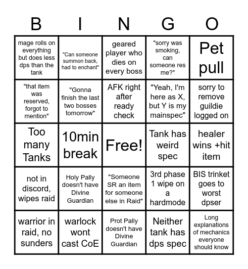 Pug BINGO Card