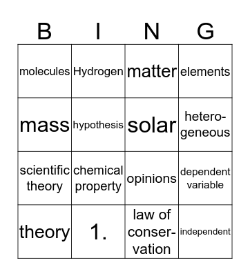 6th Grade Science Midterm # 3 Bingo Card
