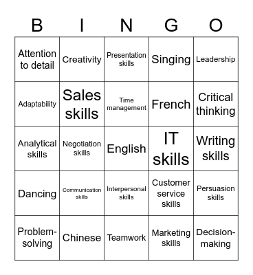 Skills for Future Bingo Card