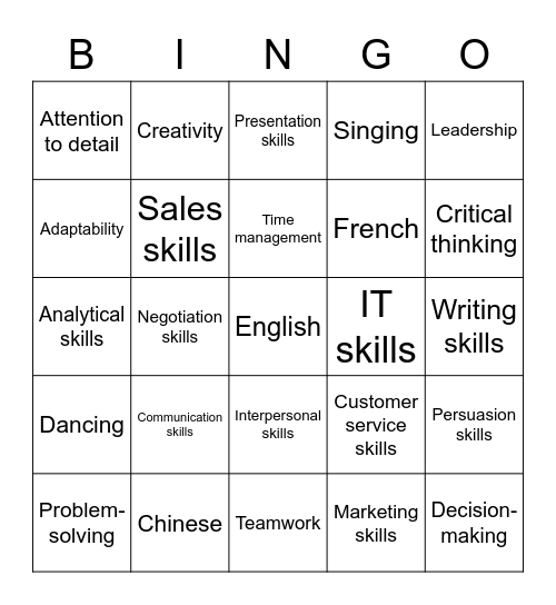 Skills for Future Bingo Card
