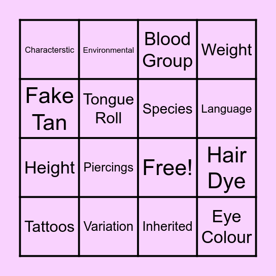 Variation Bingo Card