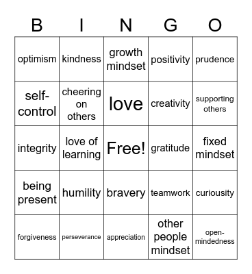 Project Positivity Bingo Card