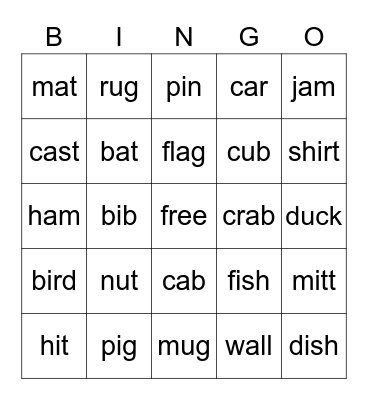 Review Short Words Bingo Card