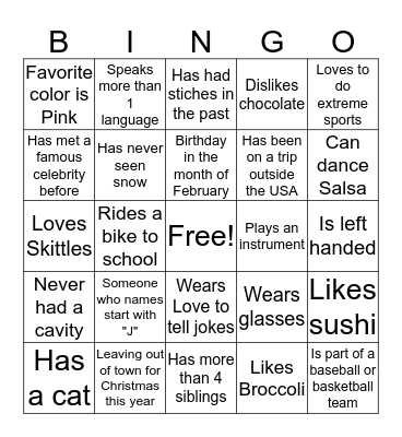 Neptune Middle People BINGO Card