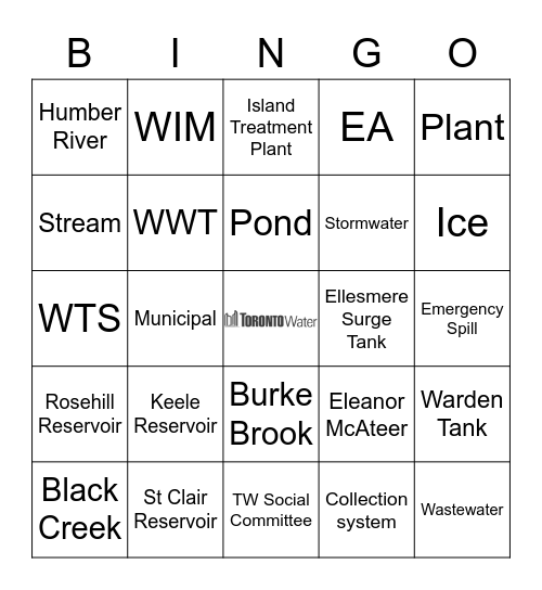 Toronto Water BINGO Card