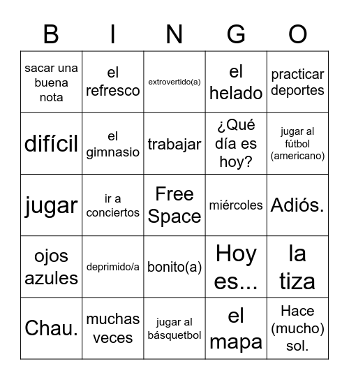 First Semester Repaso Bingo Card
