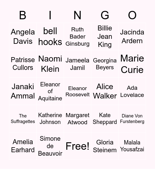 International Women's Day Bingo Card