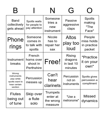 Concety Band bingo Card