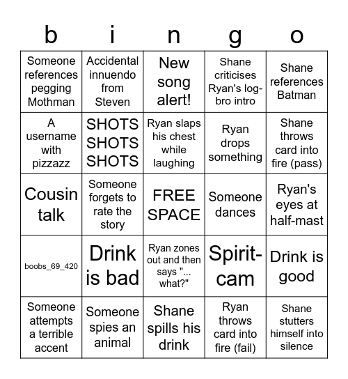 Too Many Spirits! Bingo Card