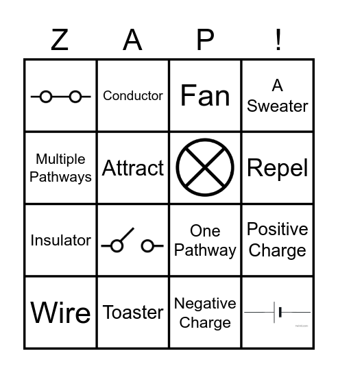 Electric Zap! Bingo Card