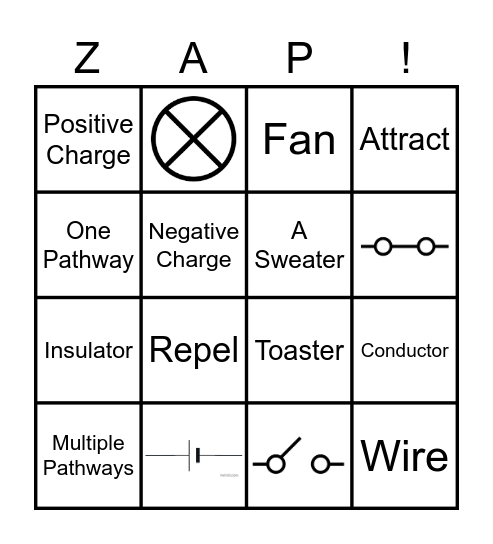 Electric Zap! Bingo Card