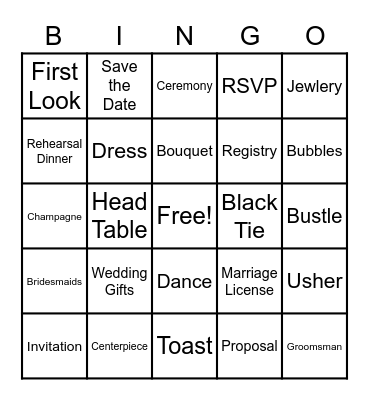 Bridal Shower Bingo Card