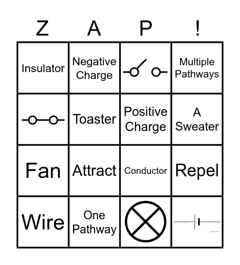 Electric Zap! Bingo Card