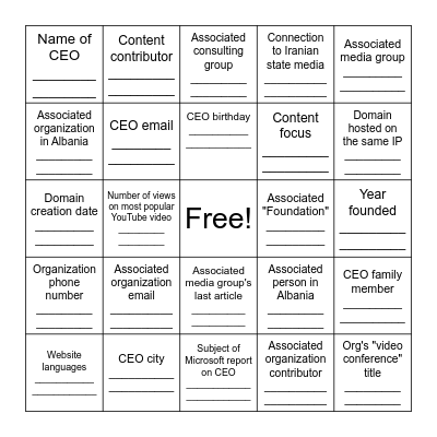 Nejat Society Scavenger Hunt Bingo Card