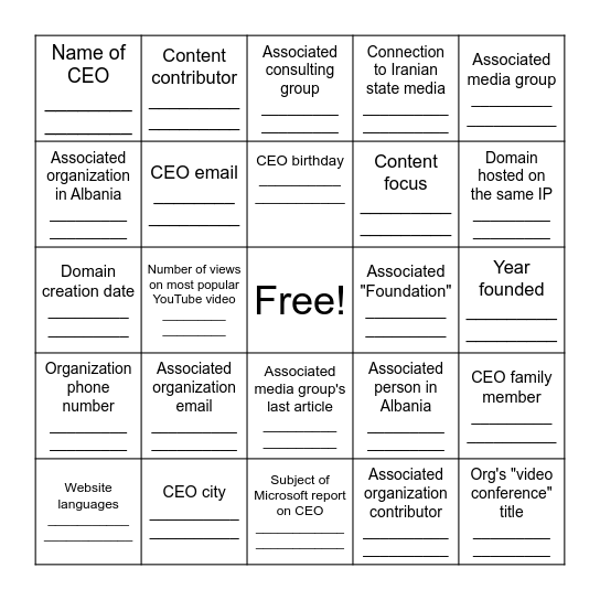 Nejat Society Scavenger Hunt Bingo Card