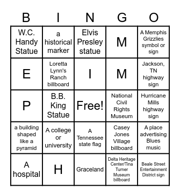 Memphis Bingo Card