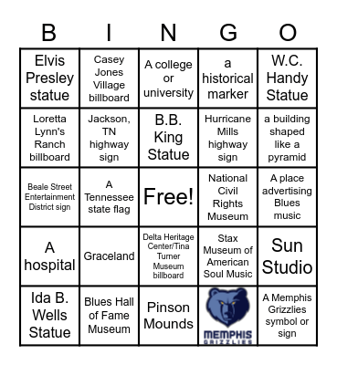 Memphis Bingo Card