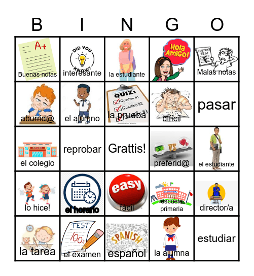Describiendo la escuela Bingo Card