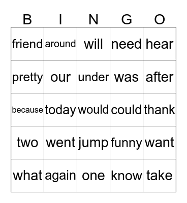 Sight Words D and E Bingo Card