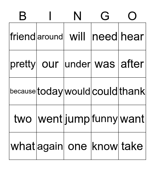 Sight Words D and E Bingo Card