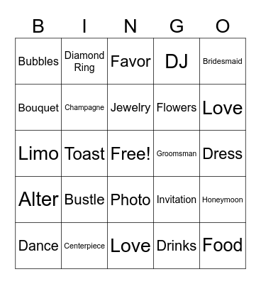 Bridal Shower Bingo Card