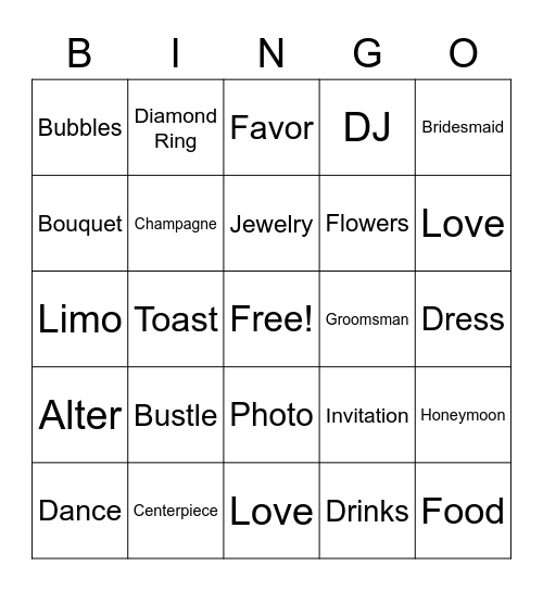Bridal Shower Bingo Card