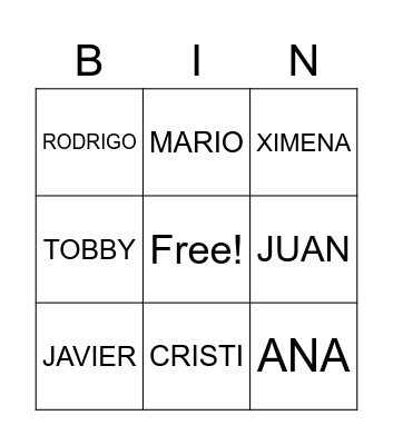 NOMBRE DE ALUMNOS Bingo Card