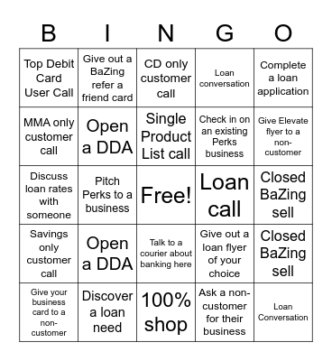 Banker Bingo Card