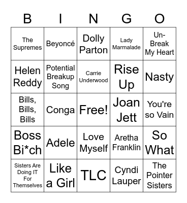 Music Bingo Round 1 Bingo Card