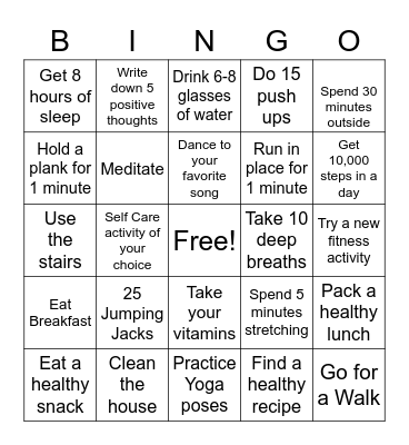 Get Active! Bingo Card