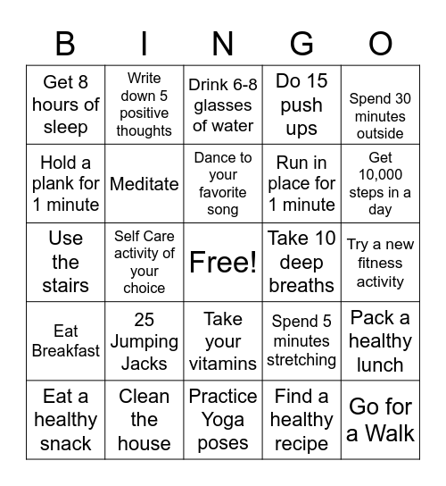 Get Active! Bingo Card