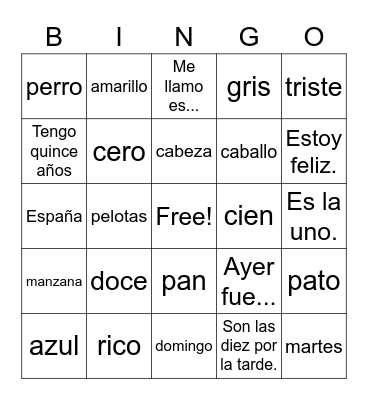 Spanish Review Bingo Card