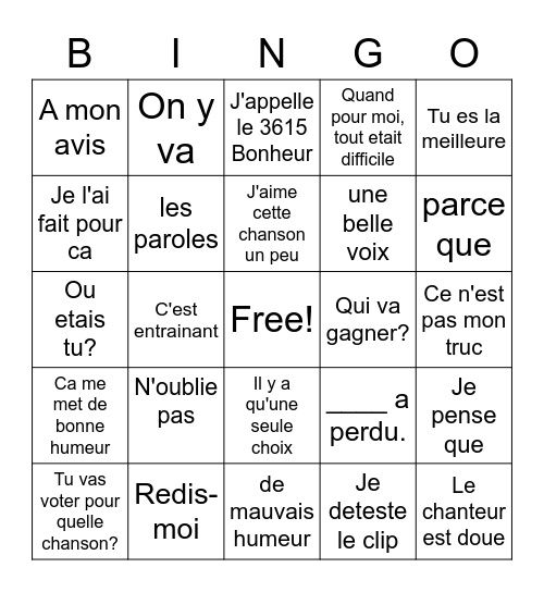 Manie musicale Bingo Card