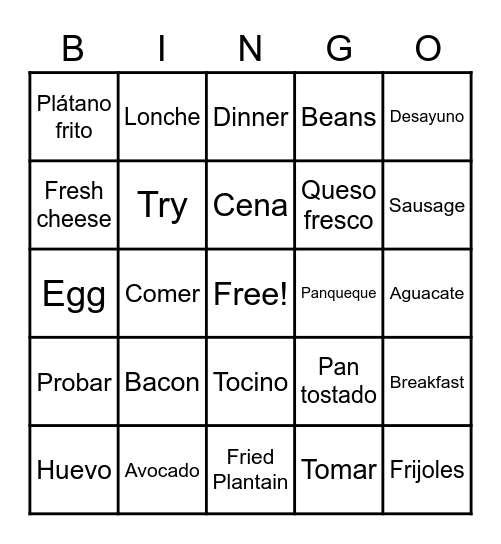 6.1- 6.3 Food Time Bingo Card