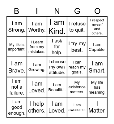 Affirmation Bingo Card
