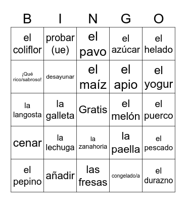 Unit 4: La comida Bingo Card