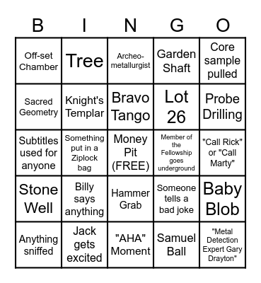 Curse of Oak Island Bingo Card