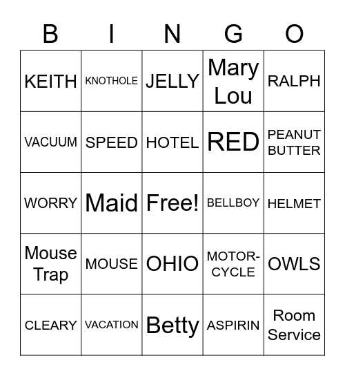 Mouse and the Motorcycle Bingo Card