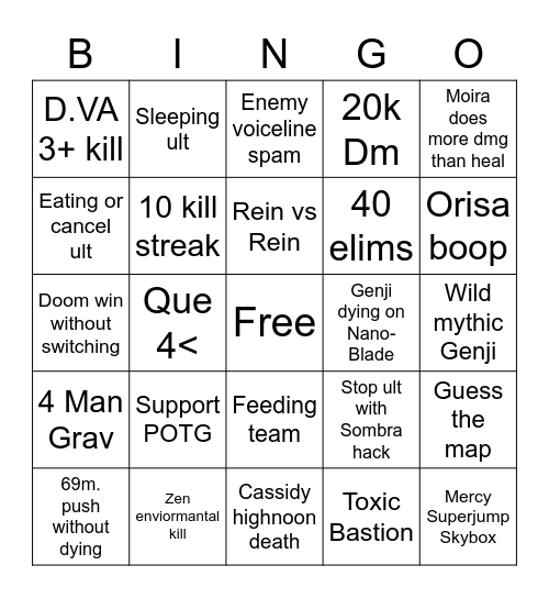 Overwatch Bingo Card