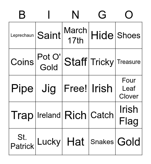 St. Patrick's Day Bingo Card