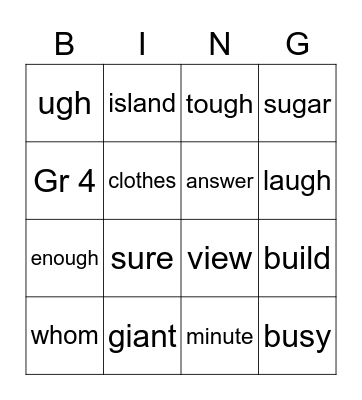 Untitled Bingo Card