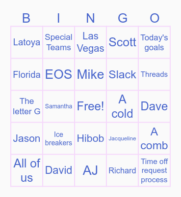 Special Teams Bingo Card