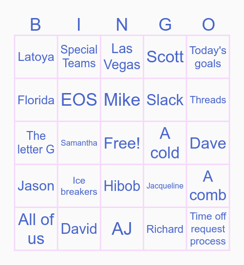 Special Teams Bingo Card