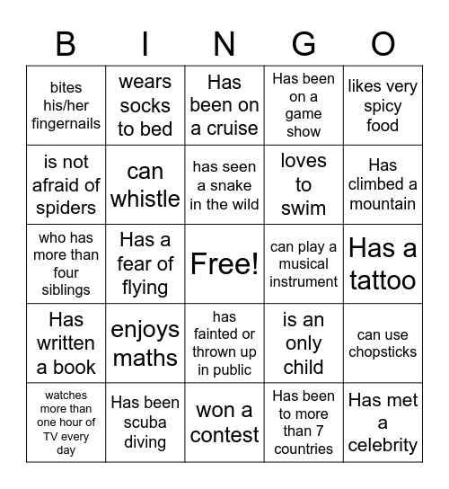 Find Someone Who Bingo Card