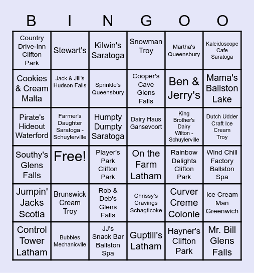 Ice Cream Stands Bingo Card