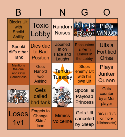 Spooki's Tankin Tuesday Bingo Card